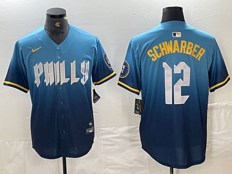 Men Philadelphia Phillies 12 Schwarber Blue City Edition Nike 2024 MLB Jersey style 1